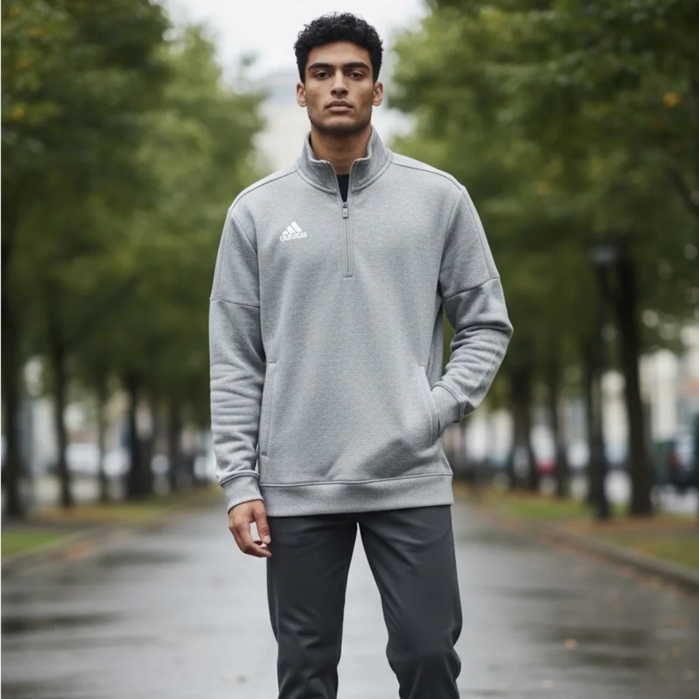 Adidas Men's Small Quarter Zip Gray Medium-Weight Golf Training Pullover